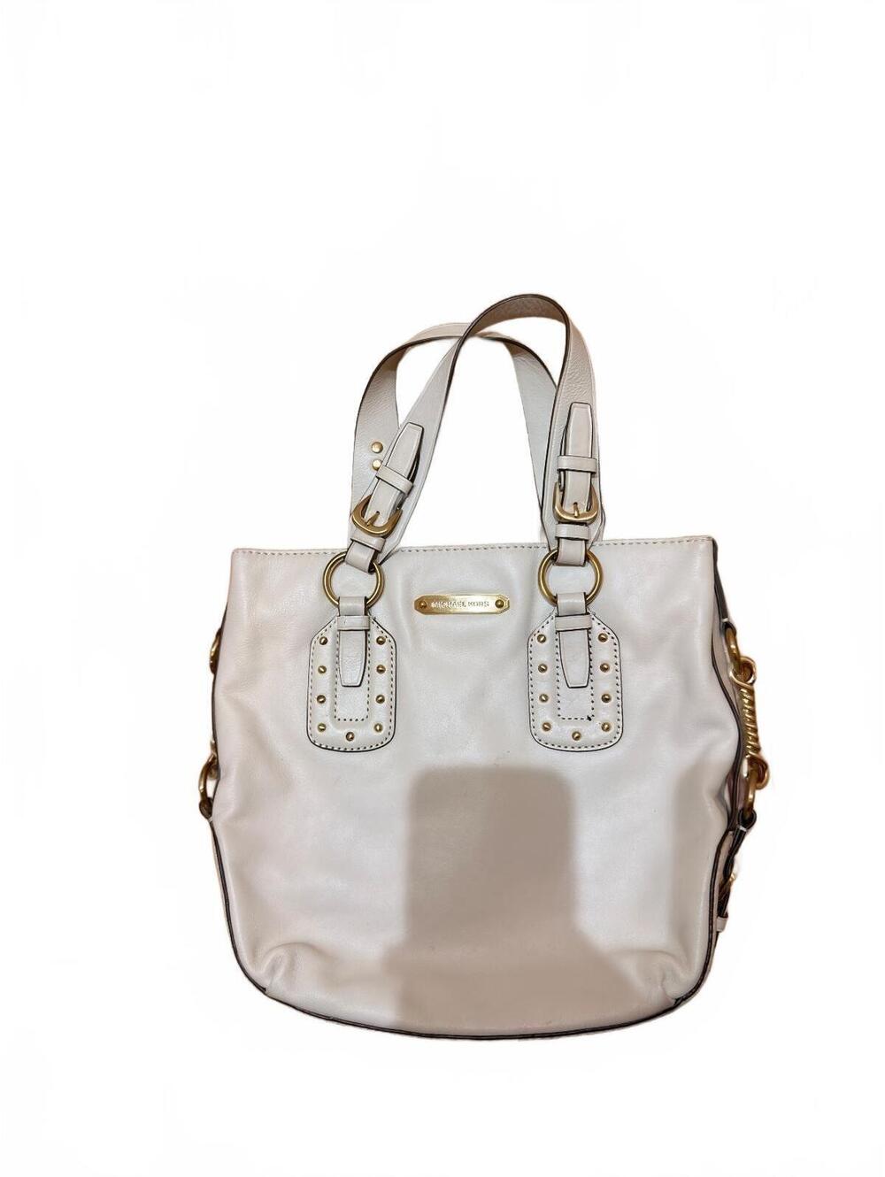 Michael Kors Vanilla Leather Medium Tote Bag with Gold-Tone Hardware
